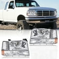 thumbnail image 2 of PIT66 Headlights w/Corner Signal Bumper Headlamps Fit for 1992-1996 Ford F150 F250 F350 Bronco Clear Lens Chrome Housing Amber Reflector, 2 of 9