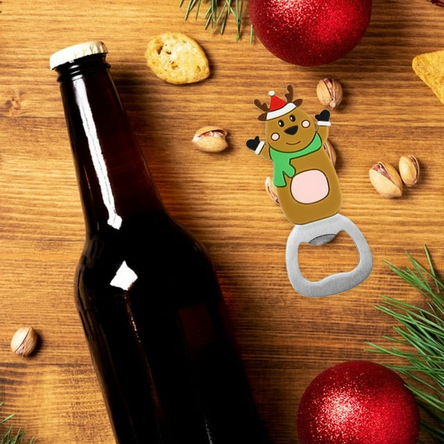 Cartoon Christmas Beer Bottle Opener Magnetic Refrigerator Sticker Household Tool with Festive Design & Stainless Steel