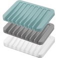 thumbnail image 1 of Jaboneras autodrenantes, 3 unidades de silicona, escurridor de jabón en cascada, mantiene las pastillas de jabón limpias y secas (blanco, gris, verde azulado), 11,5 x 8 x 1 cm, 1 of 5