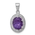 thumbnail image 4 of 925 Sterling Silver Rhodium Amethyst and Diamond Oval Shaped Pendant, 4 of 5