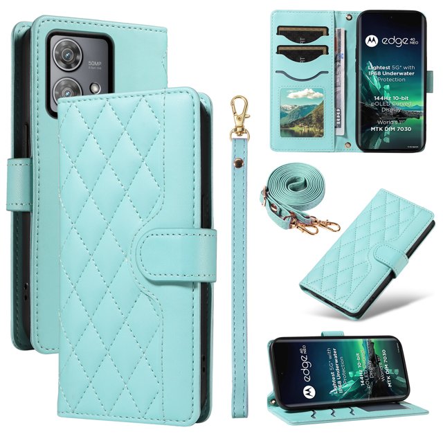 Motorola Edge 40 NEO Phone Case , Wallet Flip Cover Adjustable Crossbody Lanyard Magnetic Card Slots