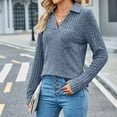 thumbnail image 6 of Women's Fashion Pullover Knitted Ribbed Shirts Long Sleeve V-Neck Blouse Tops Casual Fall Clothes for Women 2025 Blue XXL, 6 of 8
