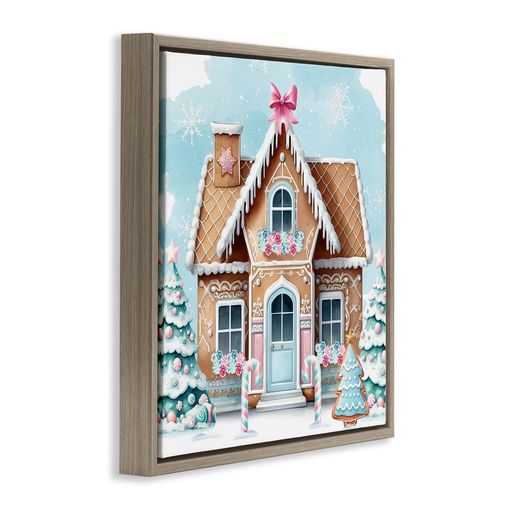 Stupell Industries Fancy Gingerbread House Holiday Painting Brown Floater Framed Canvas Art Prints Wall Art, 25 x 25