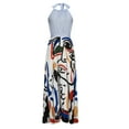 thumbnail image 4 of SMihono Robe Maxi Bohème d'Été pour Femmes Grande Taille Mode Décontractée Été Sans Manches Col Rond Robe Imprimée Col Licou Fermeture Éclair Robe Longue Plissée Robes de Plage Robe d'Été, 4 of 8