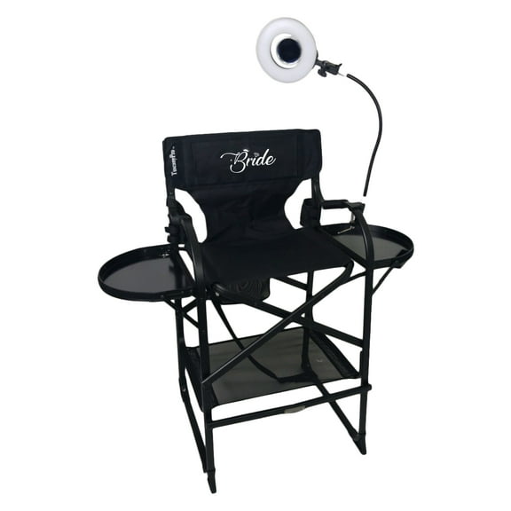 TuscanyPro Bridal Tall Heavy Duty Director Chair with Mini Ring LED Light - Perfect for Wedding Makeup for Bride - Italian Design with 29 Inch Seat Height
