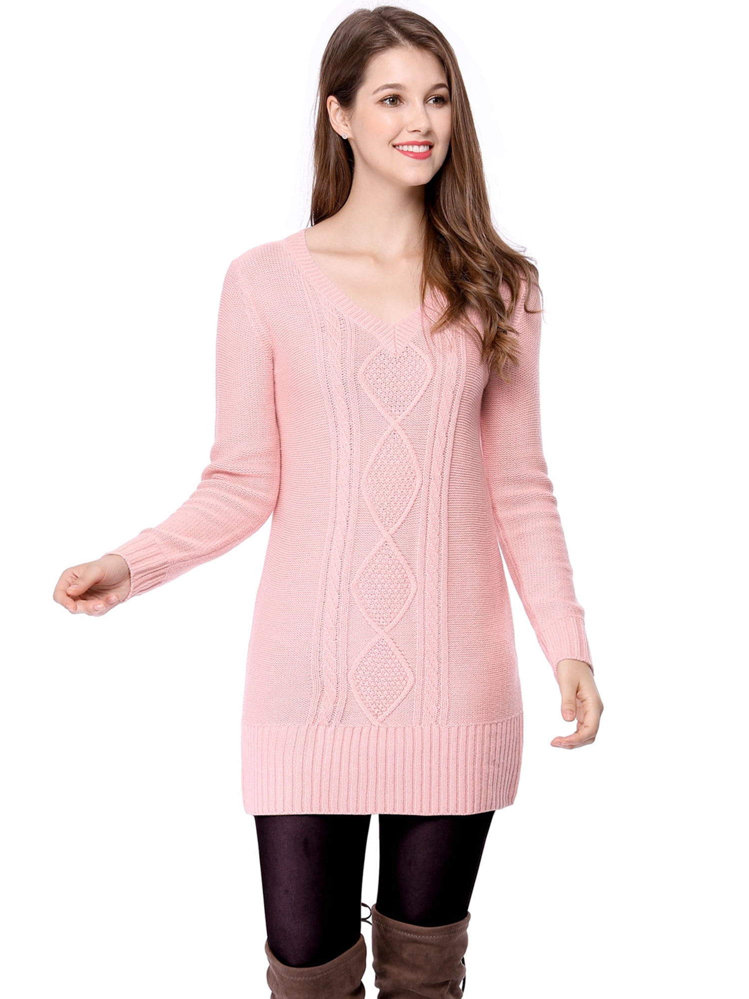 Women's V Neck Pullover Knitted Cable Sweater Pink XS (US 2) | Walmart Canada