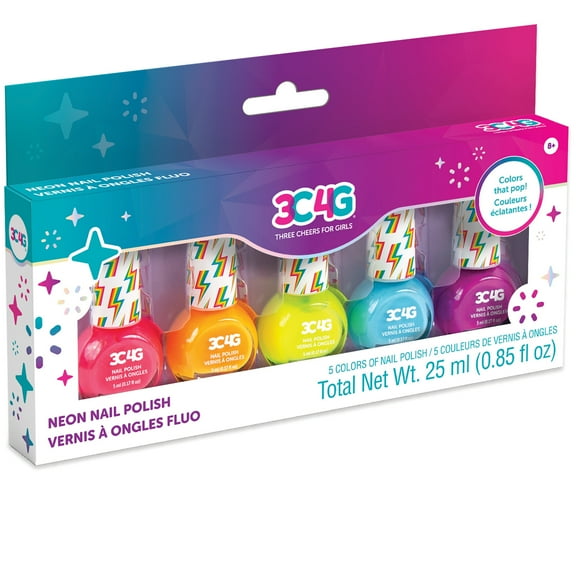 3C4G: Neon Nail Polish Set - 5 Bottles, Make It Real, Teens Tweens & Girls, Non-Toxic Long-Lasting Polish, Vibrant Colors That Pop, Three Cheers For Girls, Kids Ages 8 