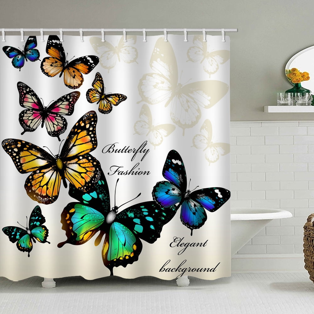 Butterfly Fabric Shower Curtain Colourful Butterfly White Background