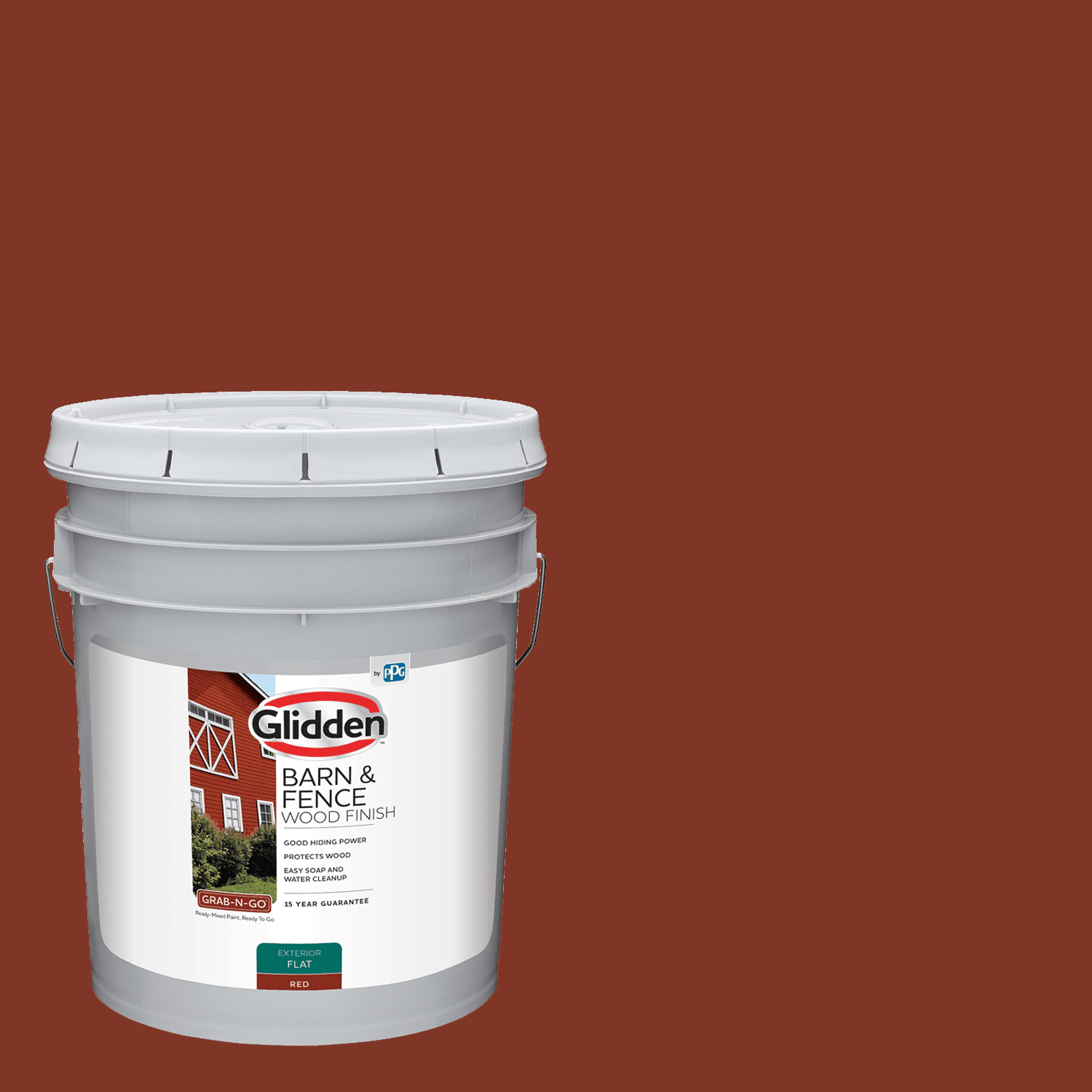 Glidden GrabNGo Barn & Fence Wood Exterior Paint Flat, Red, 5 Gallons