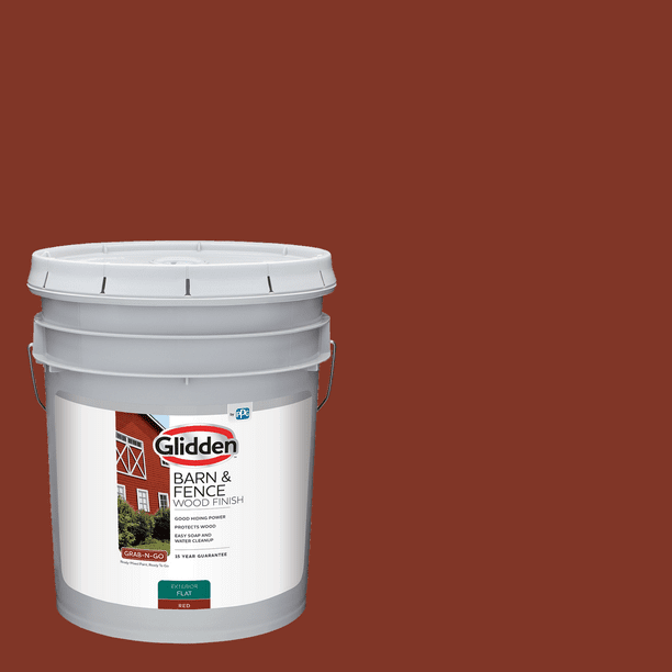 Glidden GrabNGo Barn & Fence Wood Exterior Paint Flat, Red, 5 Gallons