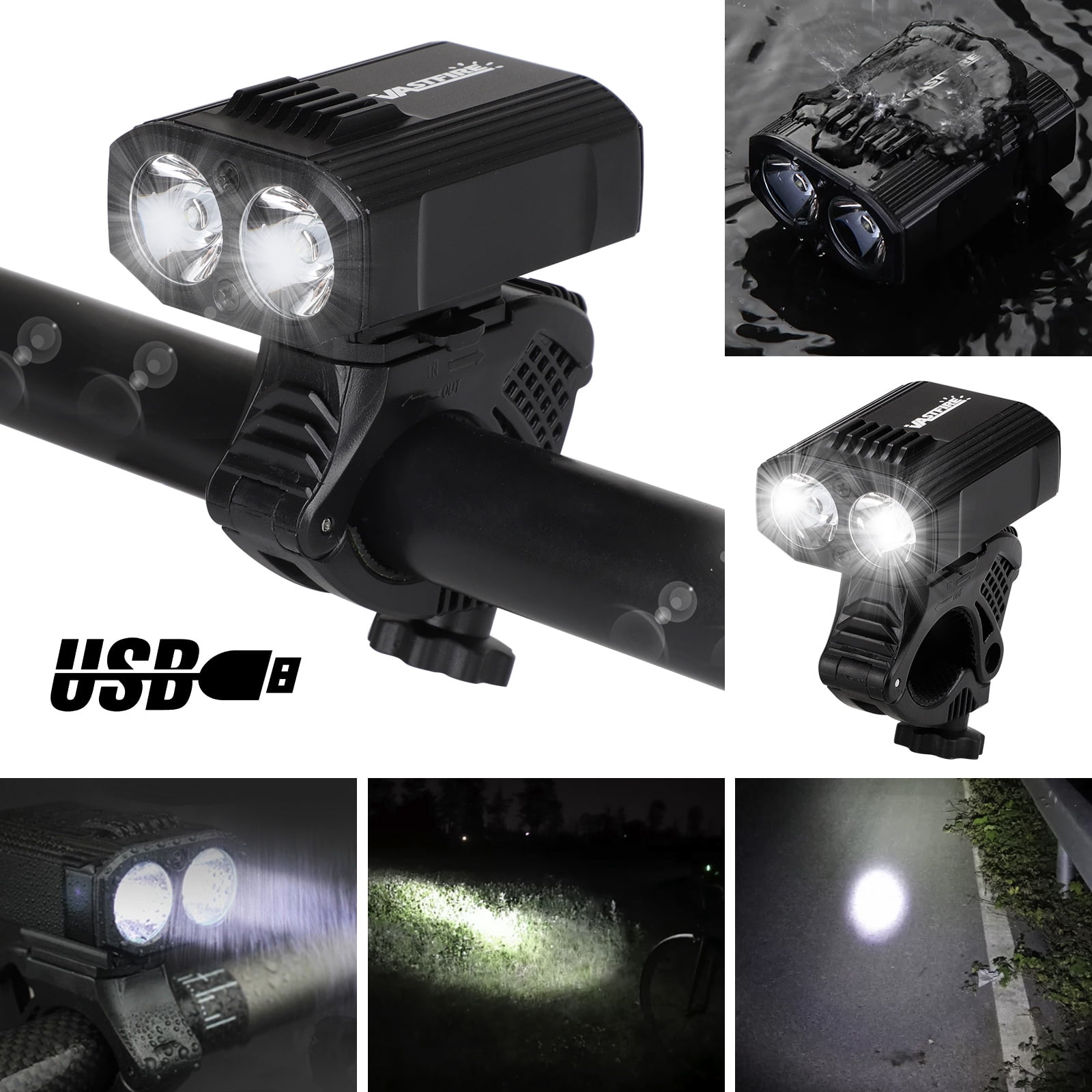 Waterproof USB Rechargeable 500 Lumen LED Bike Light Headlight Taillight Set 