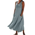 thumbnail image 3 of ZHUGeLI Women's Summer Dresses Cotton and Linen Dress Long Sleeveless Solid Color Dress with Pocket Skirt, 3 of 7