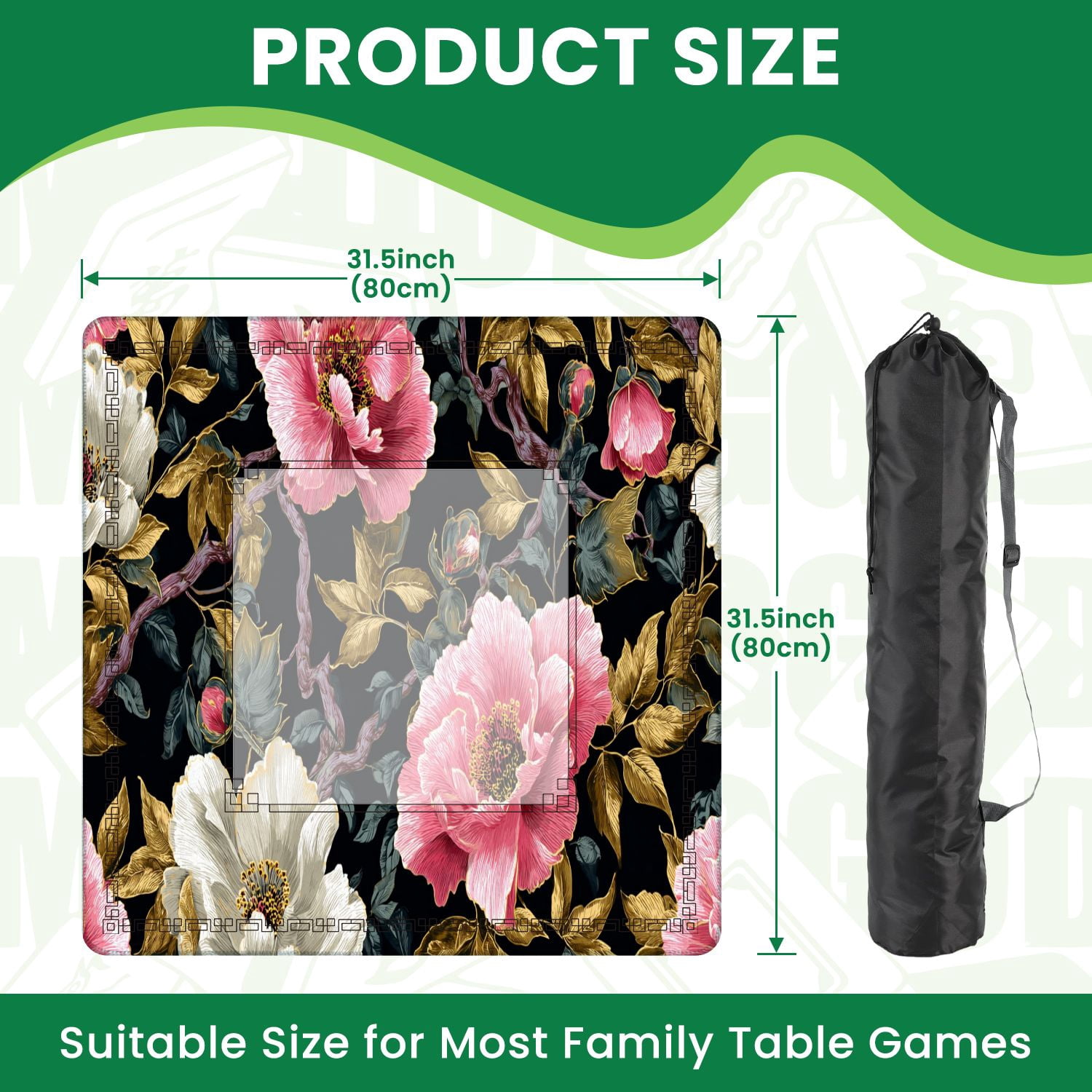 Mahjong Mat 31.5" x 31.5" Peonies pheasants Floral vintage seamless flowers Non-Slip Noise Reduction American Mahjong Tiles Table Cover for Dominoes Poker Card Board Games Gift