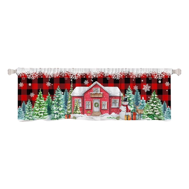 ERK 1Pcs Themed Kitchen Curtain (3 ) Red Plaid Truck Pattern Perfect For Kitchen Can Also Be In The Bathroom Short Curtains.