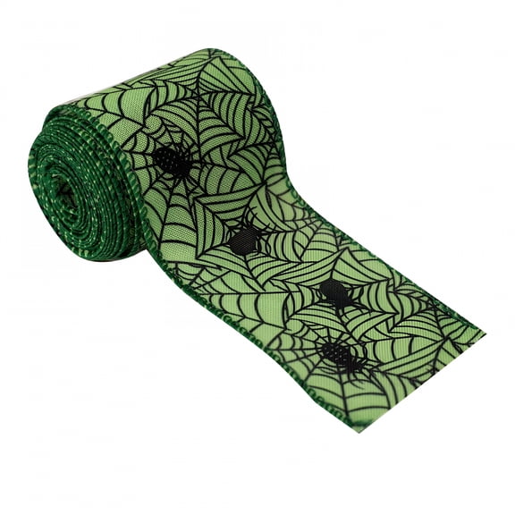AUQ Spider Web & Pumpkin Halloween Ribbon - Scary Party Decorations,Reusable Polyester Craft Ribbon for DIY Home,Window,Yard Decor (Black/Orange/Green)