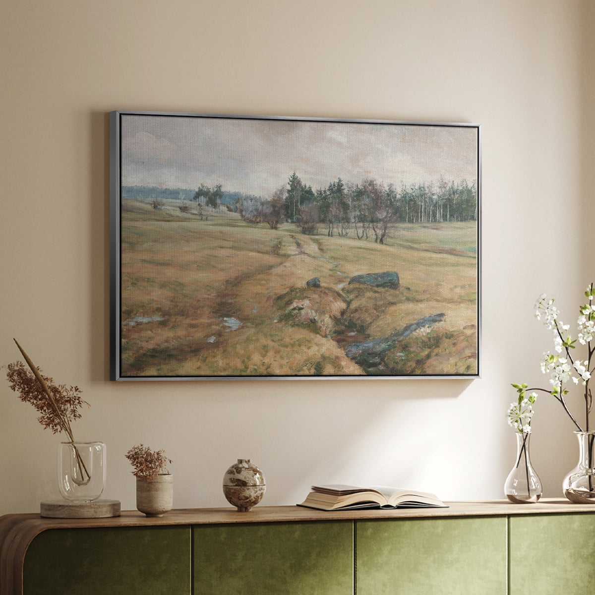 Vintage Landscape-CCCLXIV By Wexford Home Framed in Silver Wood Gallery Wrapped Canvas 27 in. x 41 in.