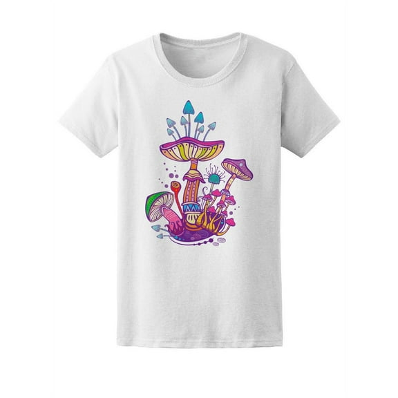 Cute Colorful Mushroom Land T-Shirt Women -Image by Shutterstock, Female Large