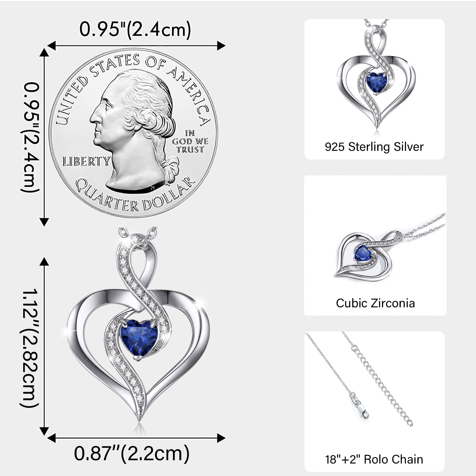 Coachuhhar Heart Necklace 925 Sterling Silver Infinity Birthstone Necklace Love Heart Pendant Necklace Jewelry Birthday Gift for Women