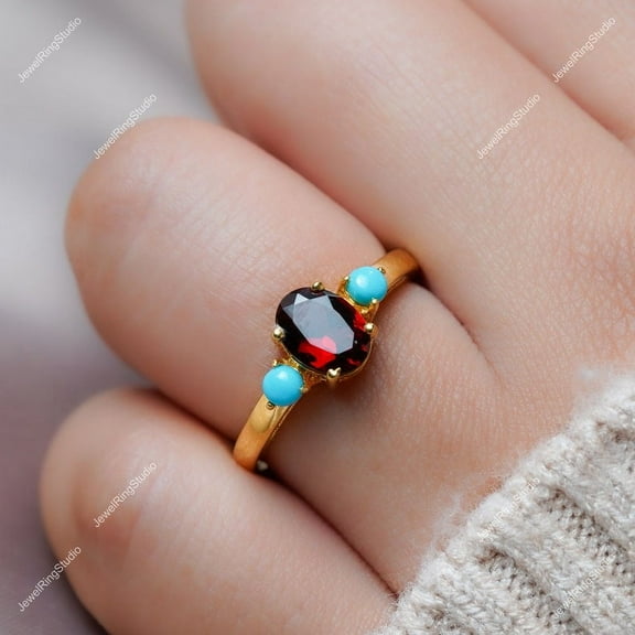 Garnet Ring Turquoise Engagement Ring For Women Jewelry,Silver Gold Ring January Birthstone Women Wedding Gift