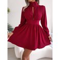 thumbnail image 3 of Coupe Mini Robe, Robe Col Roulé de Couleur Unie Taille Haute Mini Robe à Manches Longues Robe Surélevée Design, 3 of 7