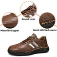 thumbnail image 3 of Mens Casual Leather Shoes Breathable Driving Loafers Walking Comfortable Fashion Lace Up Non-slip Sneakers Slip On Flat Brown 7 US, 3 of 7
