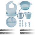 thumbnail image 2 of - Juego de alimentación de silicona para bebé, 9 piezas, suministros de dtete LED para bebé, utensilios de alimentación automática, placa de succión dividida, baberos, taza para beber con, 2 of 5