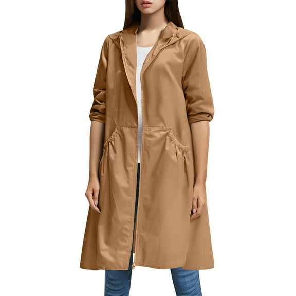 Niaviben Women's Long Trench Coat Plus Size Windbreakers for Women Lightweight Coat Women Jacket Trench Coat Winter Jackets for Women's Trench Coats Coffee 4XL