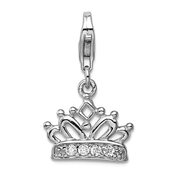 925 Sterling Silver Solid Polished Fancy Lobster Closure Cubic Zirconia Crown With Lobster Clasp Charm 23x13mm Pendant N