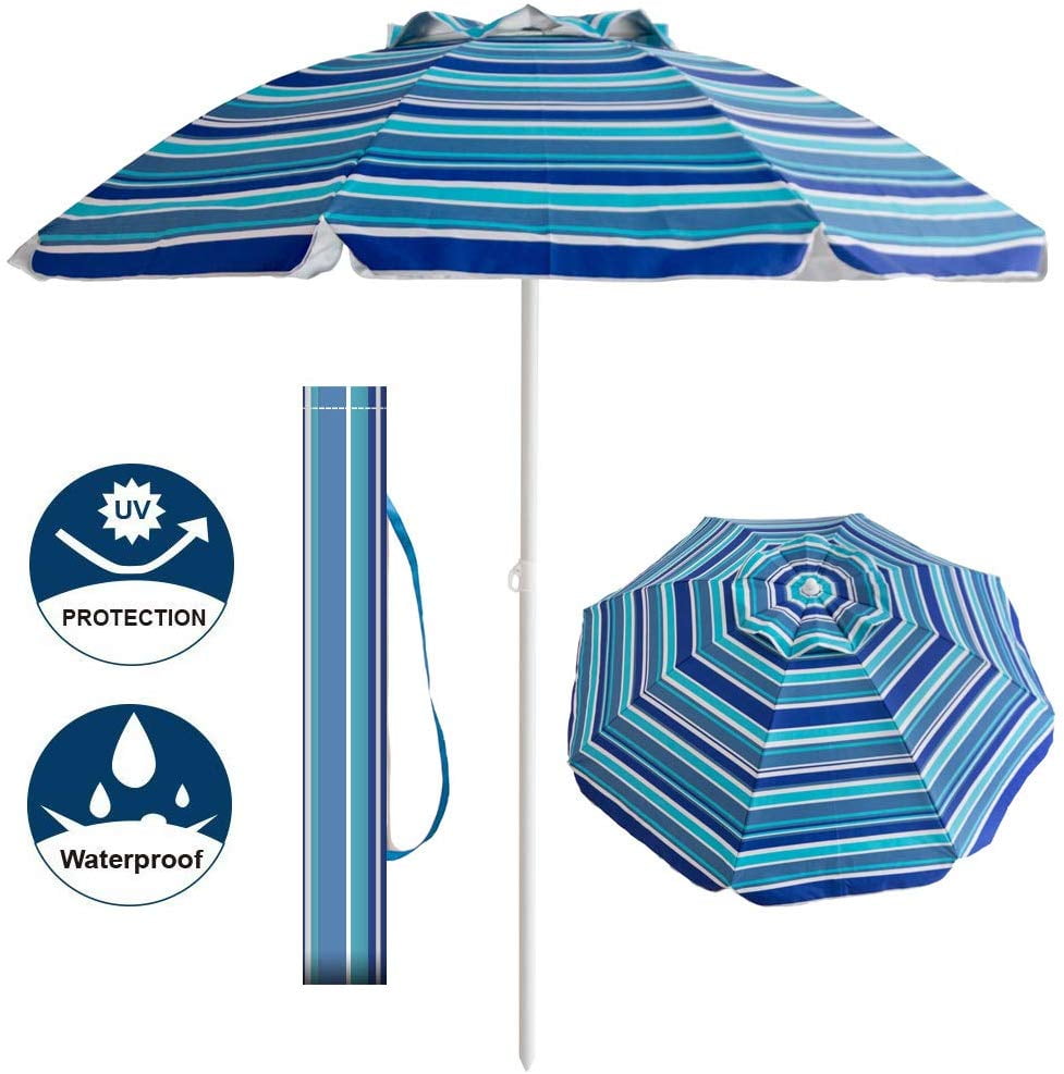 7FT Beach Umbrella UV 50+ Protection with Tilt and Silver Coating