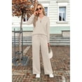 thumbnail image 4 of WIHOLL Women 2 Piece Casual Outfits Henley Long Sleeve Top Drawstring Wide Leg Pants Soft Daily Matching Sets With Pockets 2026 Fall Fashion, 4 of 9