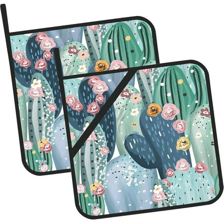 

Sunyuer 2 PCS Pot Holders for Kitchen Pastel Cactuses Print Pot Holders for Kitchen Heat Resistant Non Slip Potholder with Hanging Loop for BBQ Cooking Baking