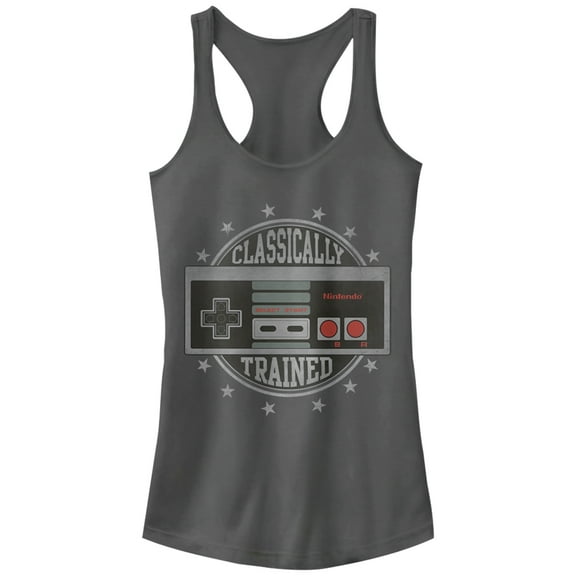 Junior's Nintendo Classically Trained Racerback Tank Top Charcoal Medium