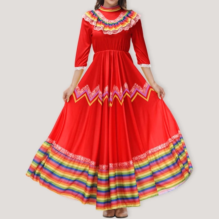 Casual Dresses For Womens Ladies Bohemian May 5 Mexican Festival  Celebration Long Wide Swing Dance Stage Show Dress Women Clothing -  Walmart.com