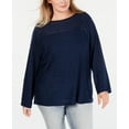 thumbnail image 1 of Style & Co. Womens Plus Linen Blend Striped Pullover Sweater, Dark Blue, 3X, 1 of 2