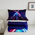 thumbnail image 5 of Erosebridal Cool Light Sword Bedding Sets Full with Comforter, Geometry Neon Line Duvet Insert, Black Blue Red Super Cozy 3-Piece, 5 of 8