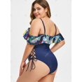 thumbnail image 4 of Más el tamaño de la impresión del cordón palma hacia arriba con volantes de una sola pieza del traje de baño Rosegal Camisetas tallas grandes, 4 of 5