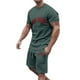 thumbnail image 2 of Conjunto de Sudadores de Hombres Impresión Casual Deportes de Manga Corta Cuello Redondo, Traje de Deporte de 2 Piezas con Pantalones de Corredores de Cintura Elástica, 2 of 4