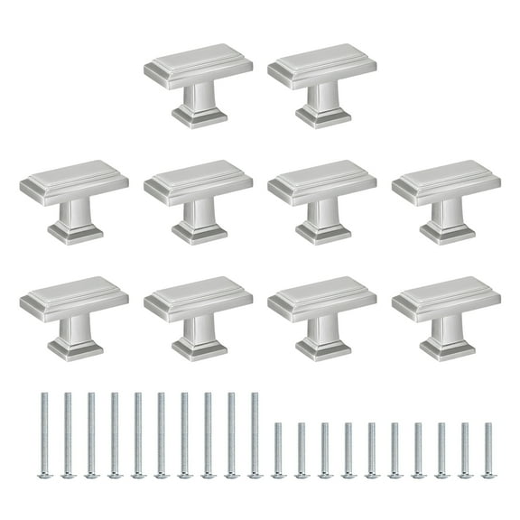 10 Pack Cabinet Knobs 1.37 Inch(35mm) Rectangle Cabinet Handles Dresser Knobs for Cupboard Silver