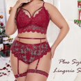 thumbnail image 3 of Plus Size Lingerie Sets For Women Sexy Lace Floral Scallop Trim Sling Bras And Panties Summer Thin Underwear, 3 of 4