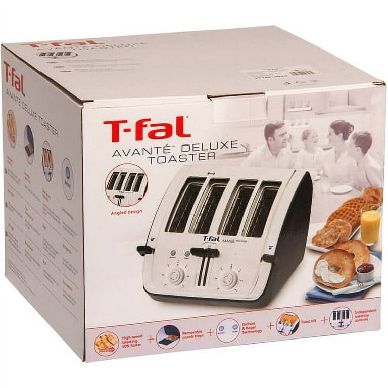 T-FAL AVANTE DELUXE 4-Slice Bagel Wide Slot TOASTER White Chrome TESTED  WORKS