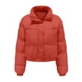 thumbnail image 5 of Mifsaly Womens Cropped Puffer Jacket Full Zip Stand Collar Regular Fit Warm Quilted Coat Casual Winter Padded Outerwear Watermelon Red,L, 5 of 7