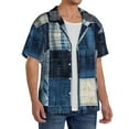 thumbnail image 3 of Lafuoo Indigo Patchwork Quilt Pattern Men's Cuban Collar Short Sleeve Shirt, Button-Down Resort Beach Pocket Shirt-XX-Large, 3 of 7