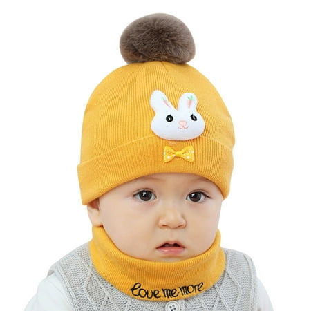 

Kids Caps Baby Kids Boy Girl Pompom Hat Winter Warm Knit Bobble Beaniess Cartoon Cap Scarf Set