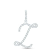 925 Sterling Silver Genuine Diamond Women's Script Font Initial Z Pendant 1/6 CT