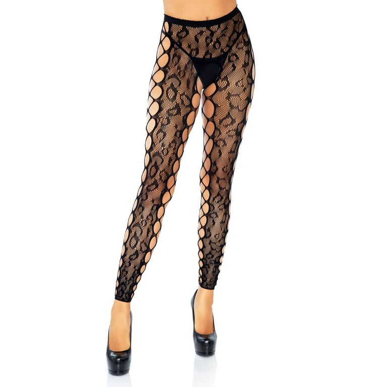 Leg Avenue Leopard Lace Footless Crotchless Tights Animal Print Fishnet  Stockings For Women 