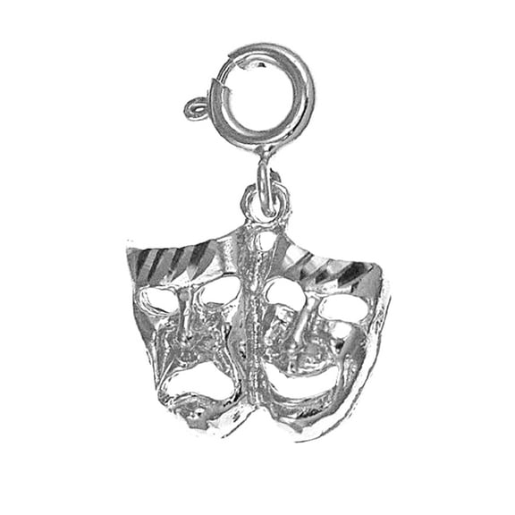 18K White Gold Drama Mask, Laugh Now, Cry Later Pendant - 19 mm