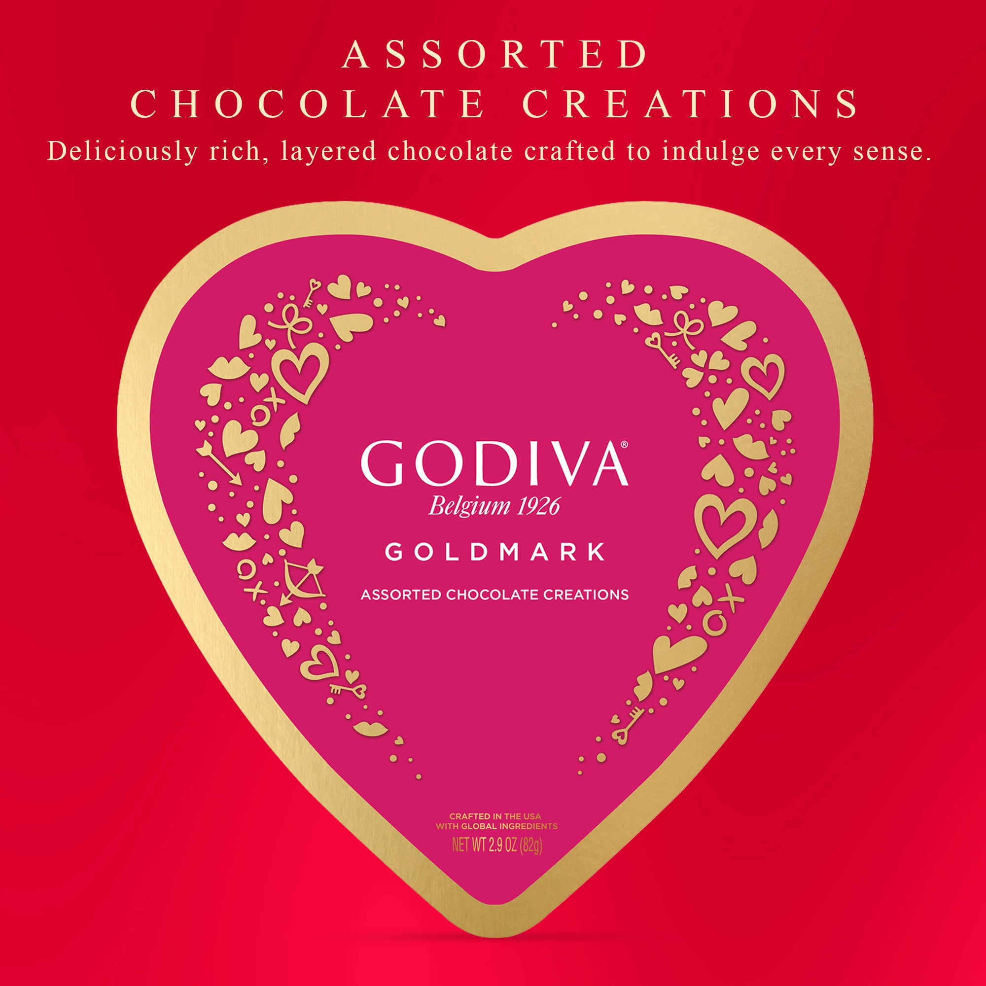 Godiva Valentine's Day Assorted Chocolate Heart Box, Goldmark Collection, 9 Pieces