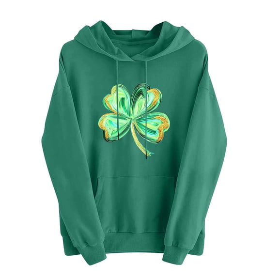 Tnhcen Women's St. Patrick's Day Shamrock Print Pocket Drop Shoulder Long Sleeve Hoodie - Green Plus Size Casual Sweatshirts S-2XL