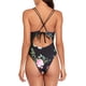 thumbnail image 4 of Traje de baño de una pieza para mujer, traje de baño estampado sin espalda, bikini, traje de baño para fiestas en la piscina en la playa, flor negra y rosa L, 4 of 5