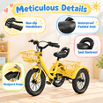 thumbnail image 2 of Kids Tricycle for Boys Ages 2-4, Akaber 12" Tricycle for Kids with 2 Storage Baskets, Dual Handbrake, Yellow, 2 of 9